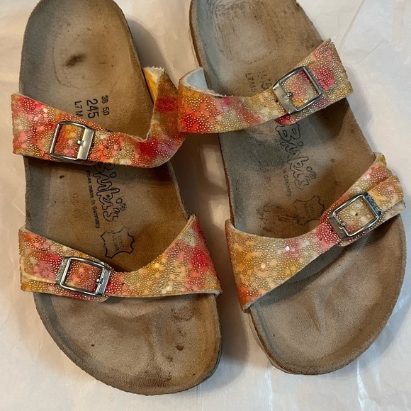 Birkenstock Birkis Tahiti Women’s Size 38 L7 Plaid Glitter Cork Buckle Sandals - Picture 3 of 7